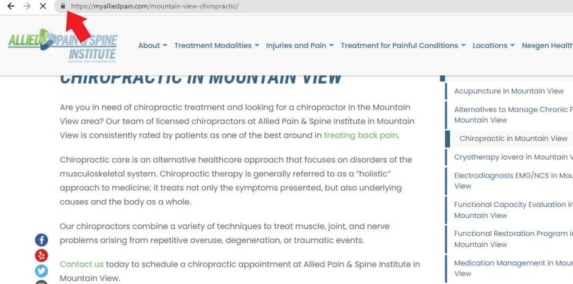 A chiropractic website that uses https://
