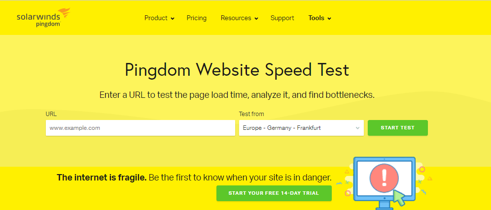 Page speed test tool named Pingdom