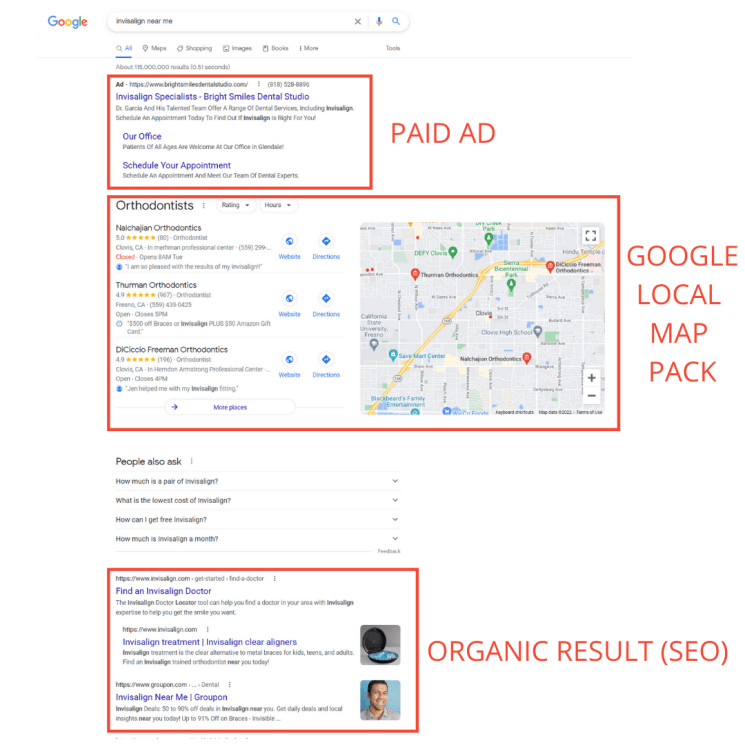 Parts of Google search results page 