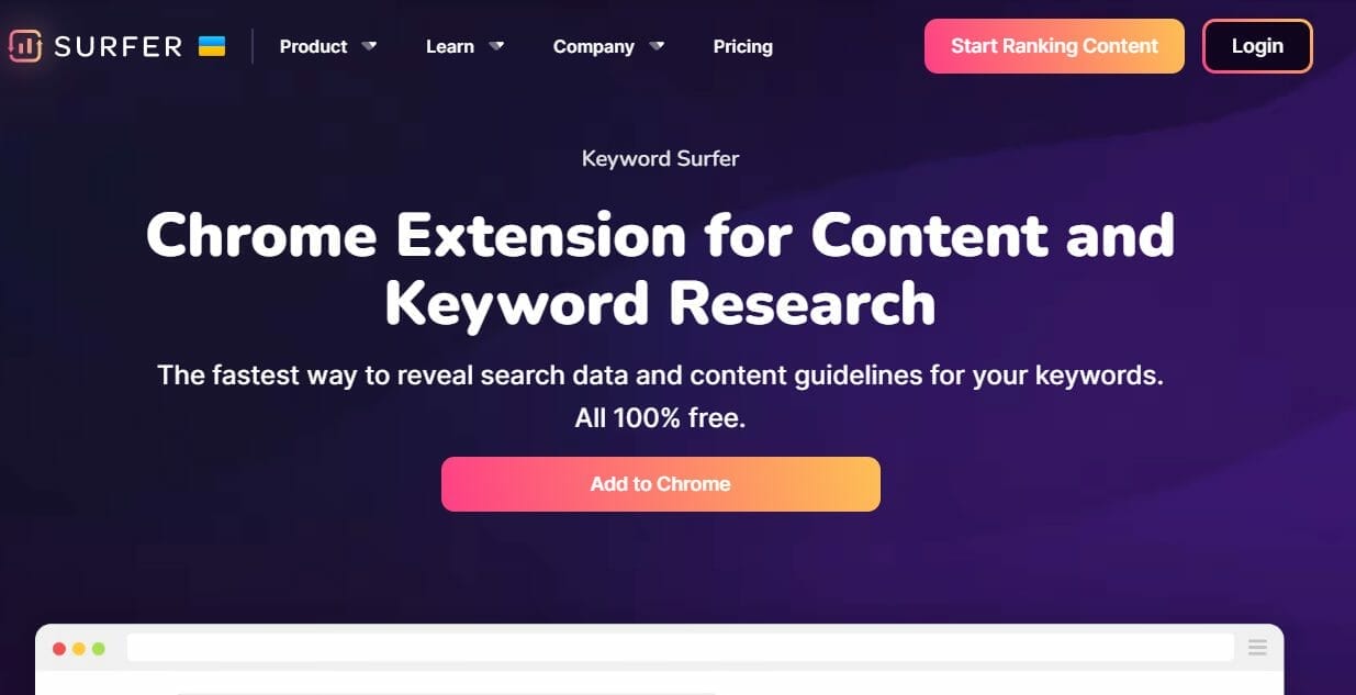 Keyword research tool named Surfer SEO 