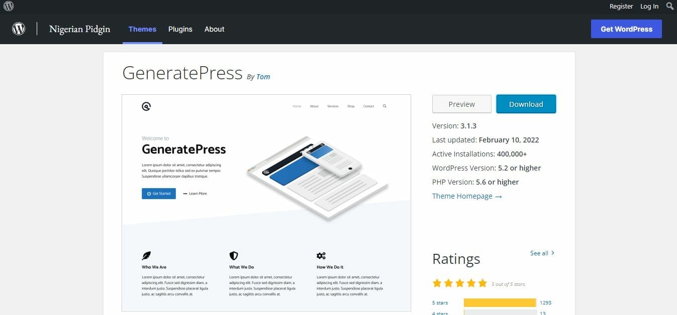 WordPress theme named GeneratePress