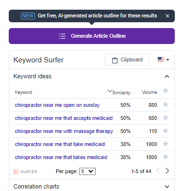 Keywords Surfer browser extension, tailored to chiropractors
