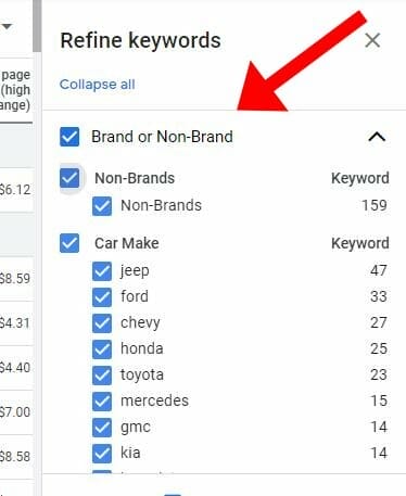 refined keywords example