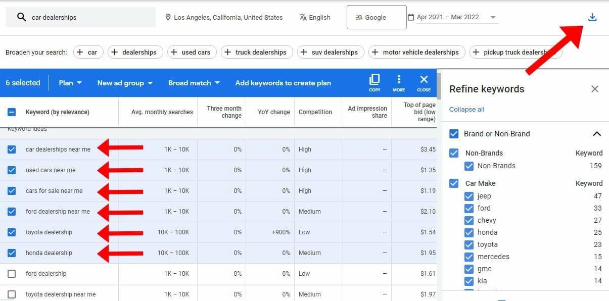 selecting new discovered keywords