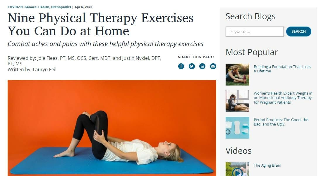 Blog post about at-home physical therapy exercises