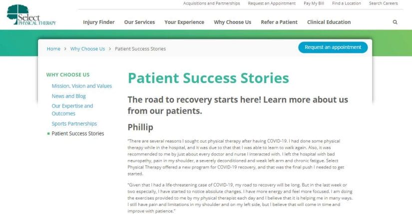 Blog post about physical therapy patient success stories