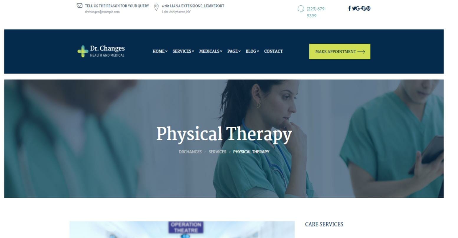 Physical therapy website template named Dr. Changes