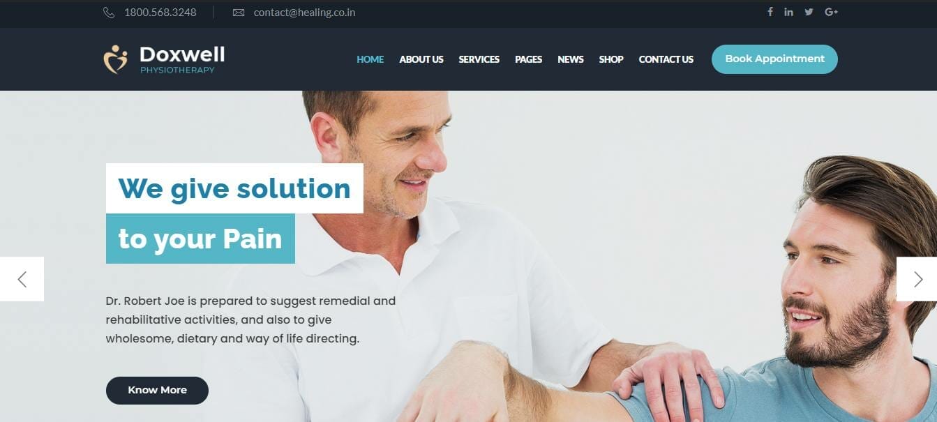 Physical therapy website template named Doxwell