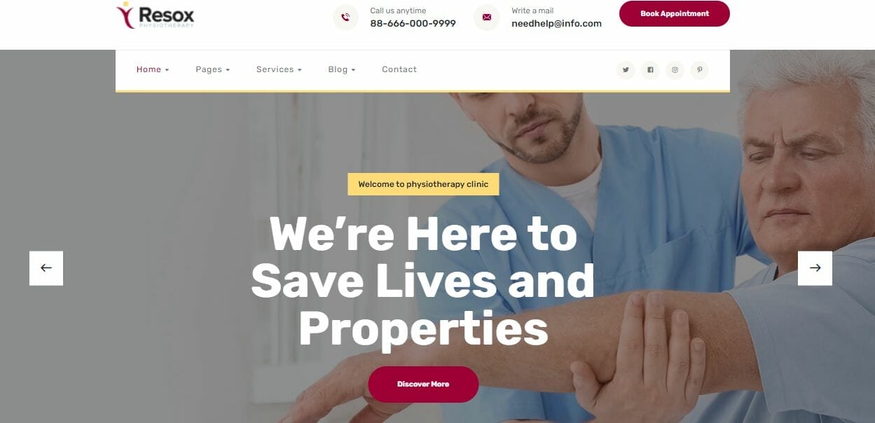 Physical therapy website template named Resox