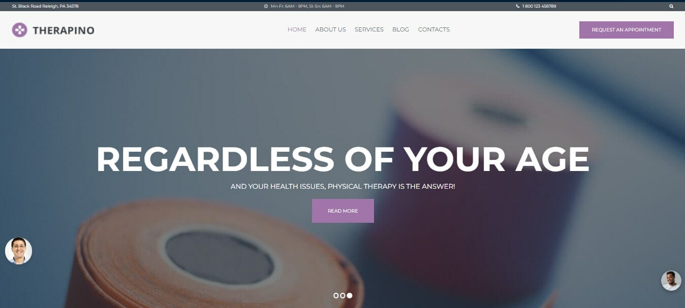 Physical therapy website template named Therapino