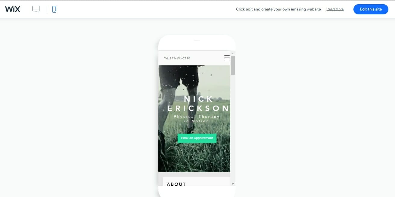 Physical therapy website template mobile version on Wix