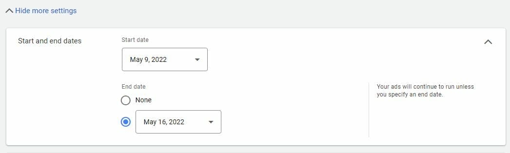 start and end date example