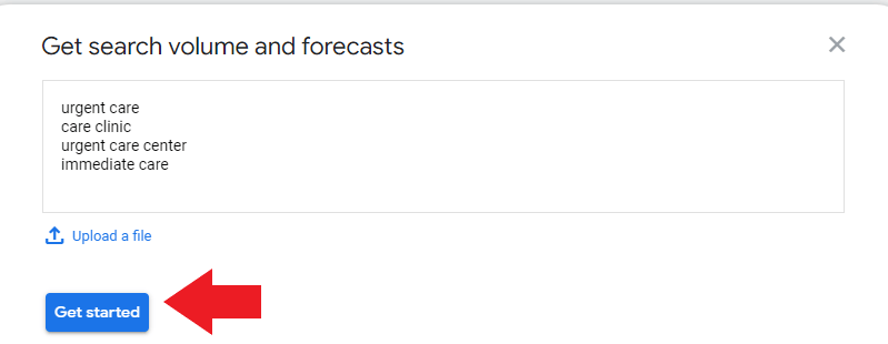 Urgent care keywords tested to get search volume forecasts