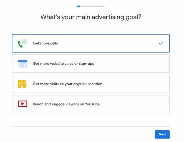 whats your main advertising goal page