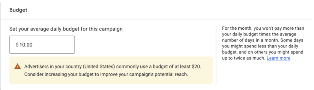 entering 10 usd as budget for ppc campaign
