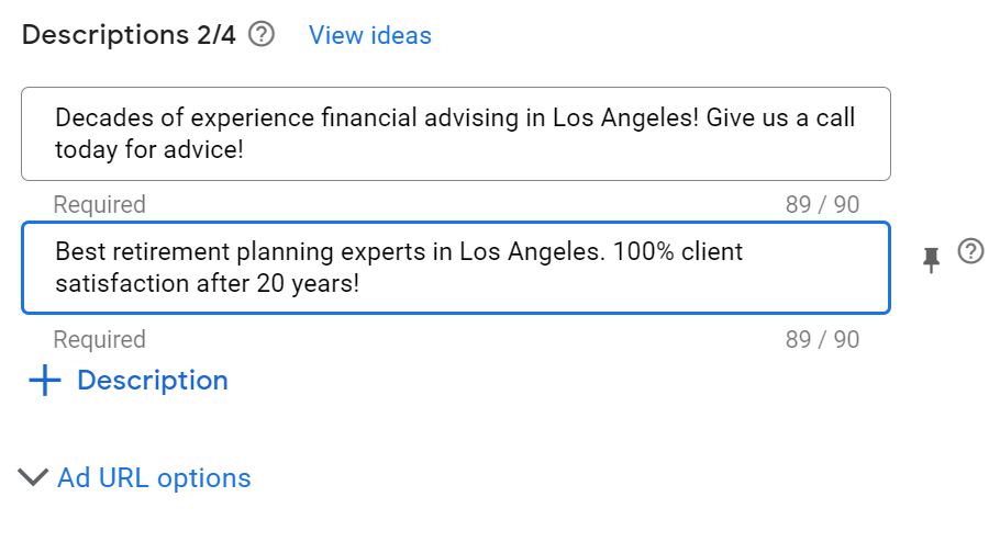 Descriptions of Financial Advising Service ppc