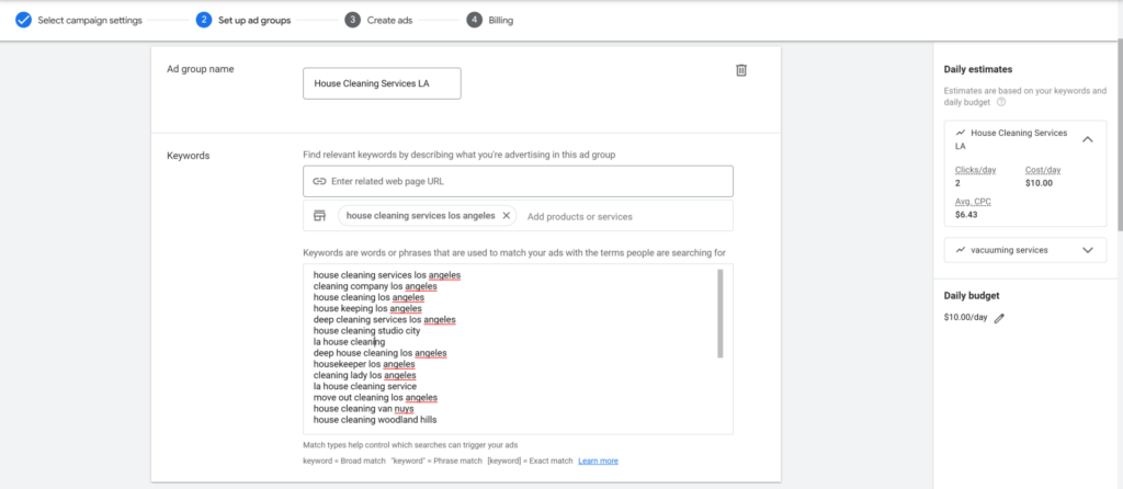 Keywords for Google Ads for House Cleaning
