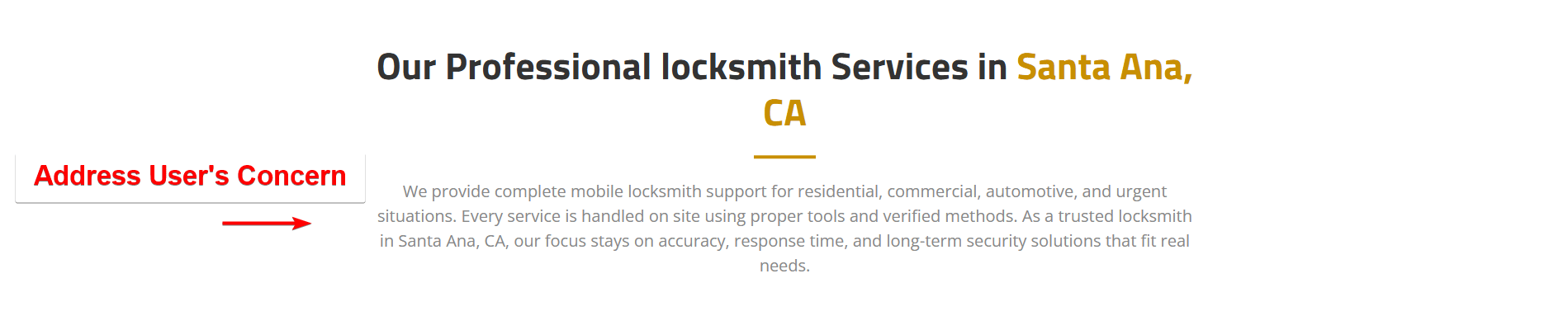 Address User's Concern Section Landing Page Sample for a Locksmith Business
