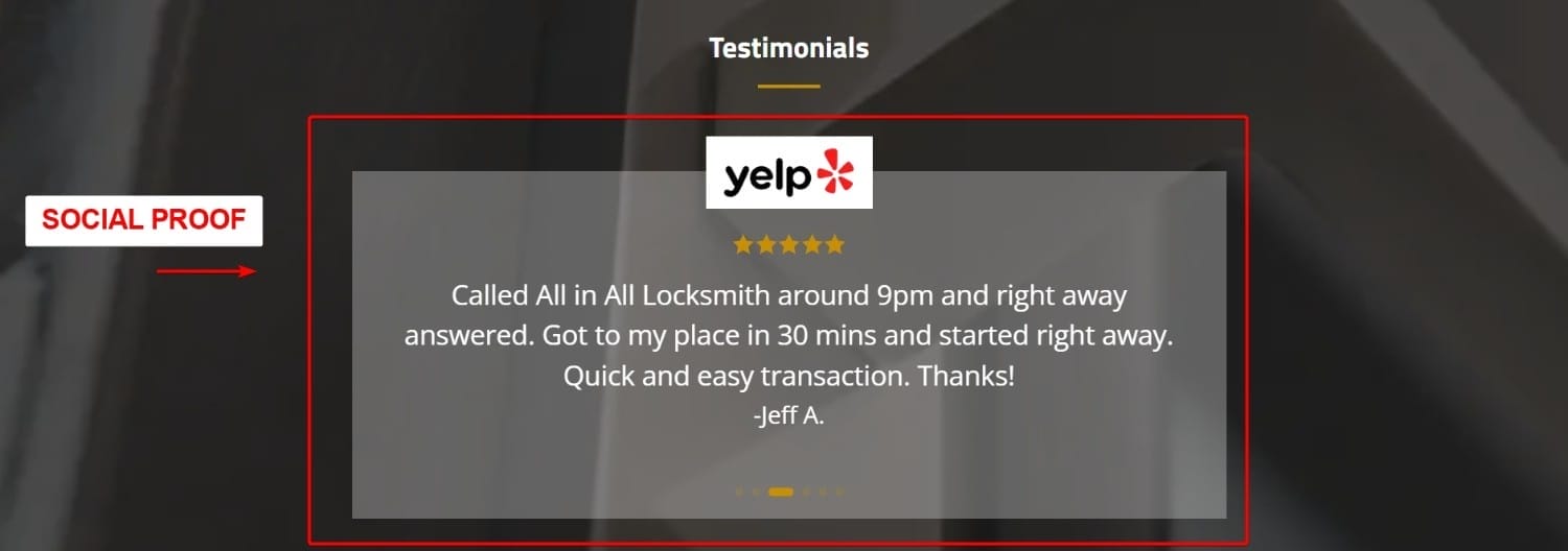 Social Proof Section Landing Page Sample for a Locksmith Business