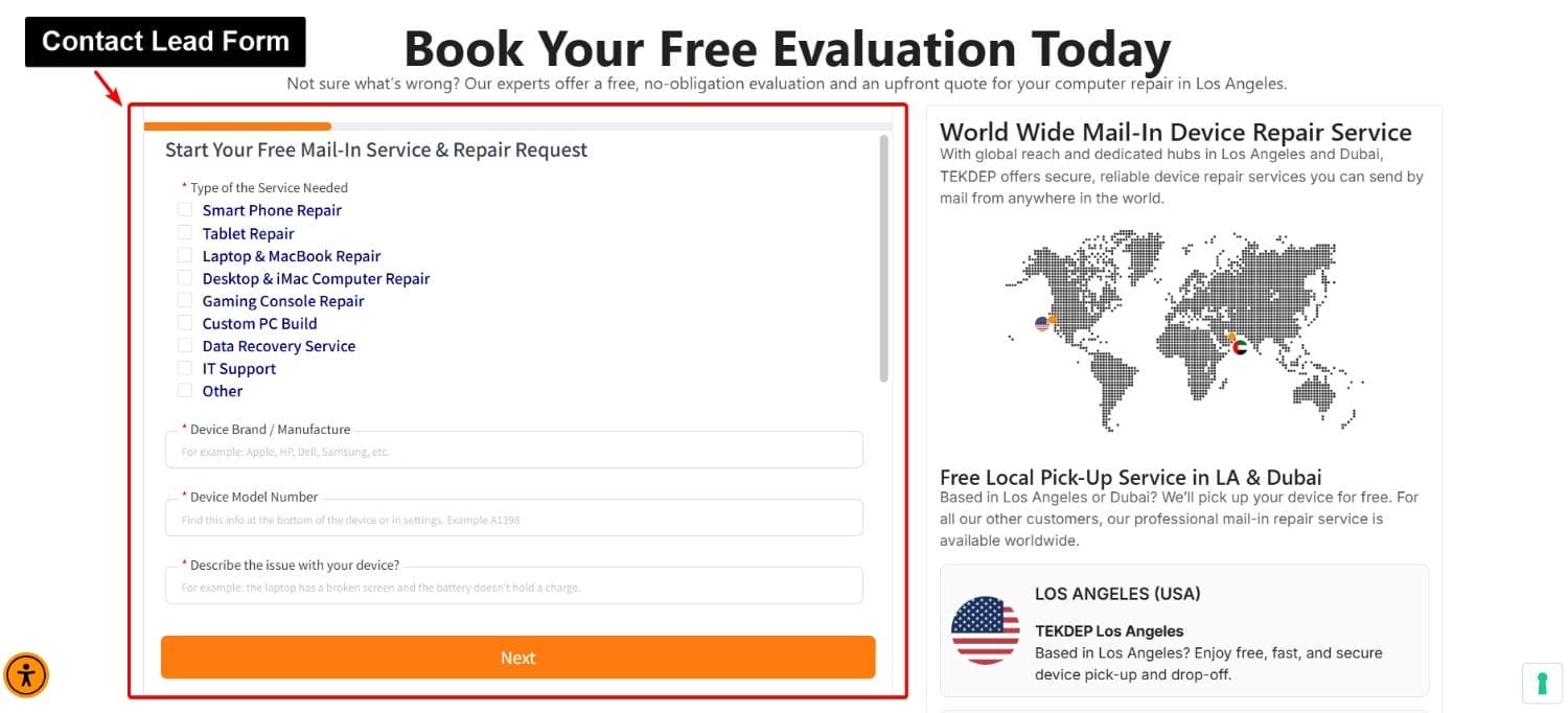 Computer Repair Services Landing Page Short Lead Form Sample