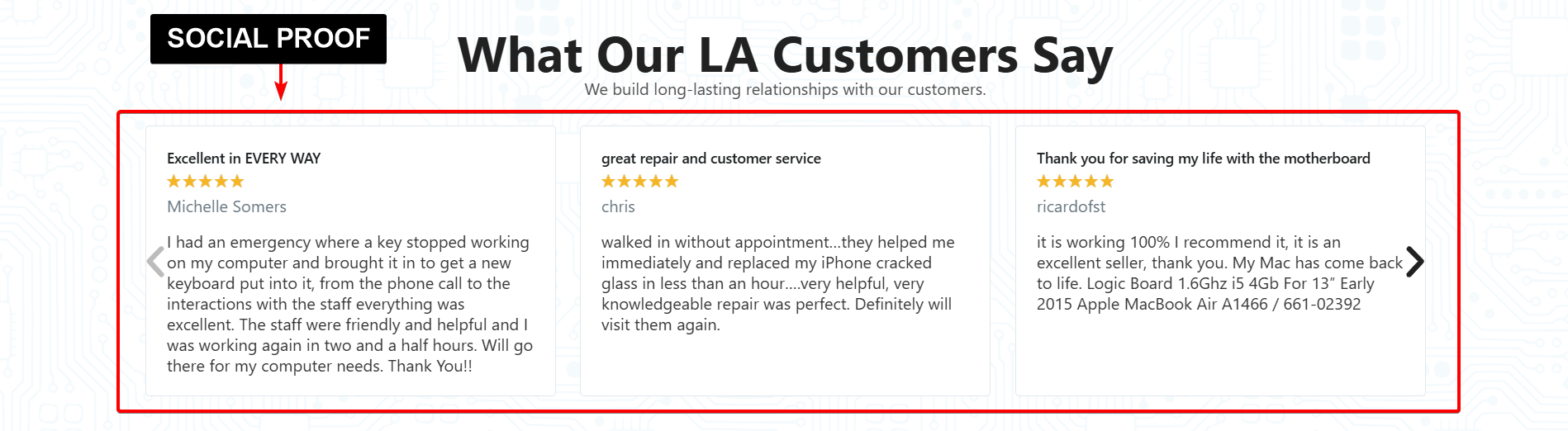 Computer Repair Services Landing Page Social Proof Sample