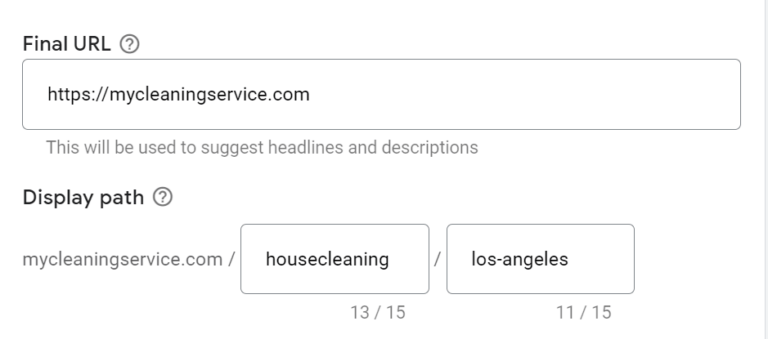 Final URL for Google Ads for House Cleaning