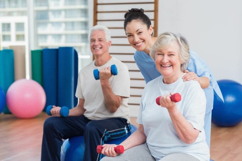 Physical therapy session with older adults