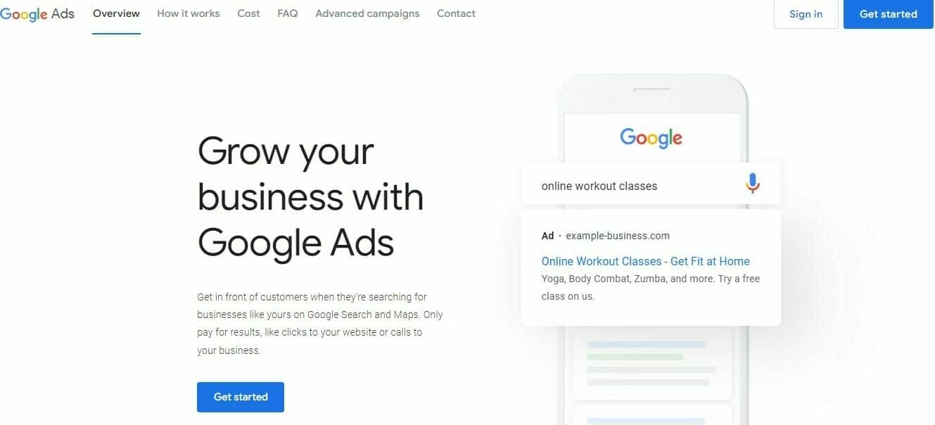 Google Ads homepage