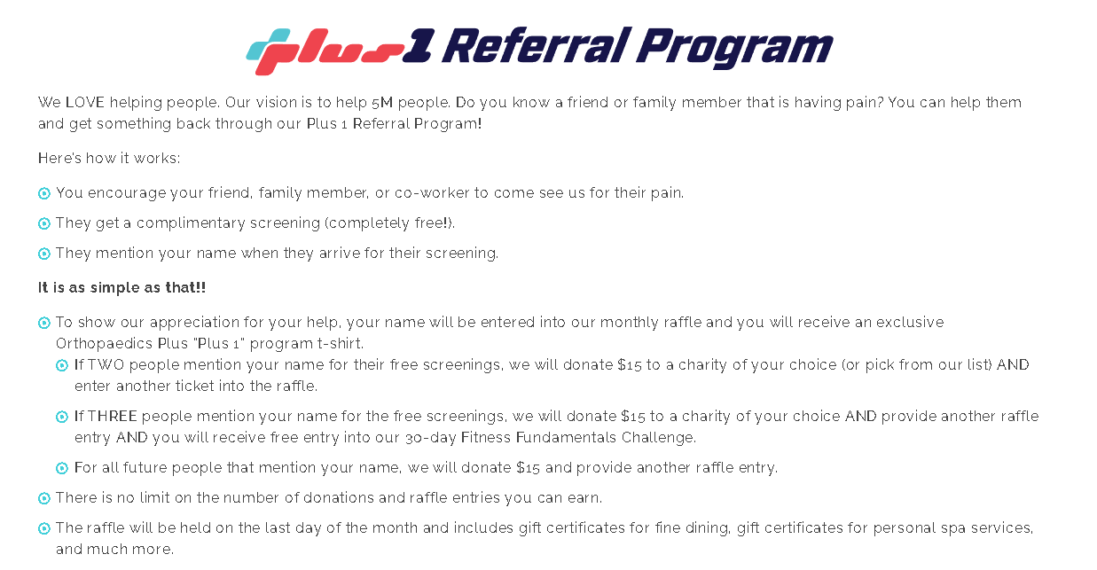 Physical therapy patient referral program from a PT clinic