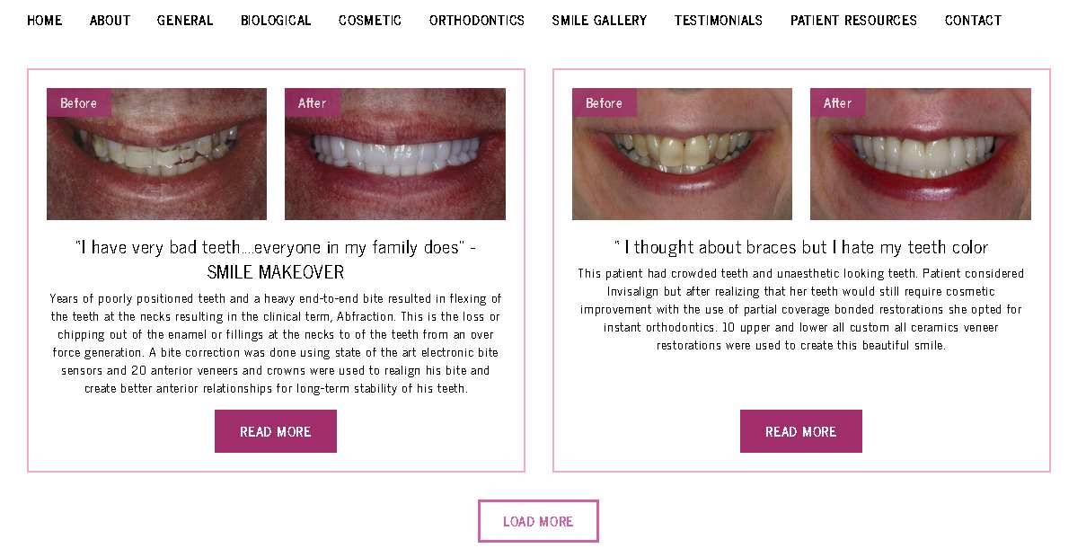 Smile gallery with testimonials and story behind a patient's successful dental treatment