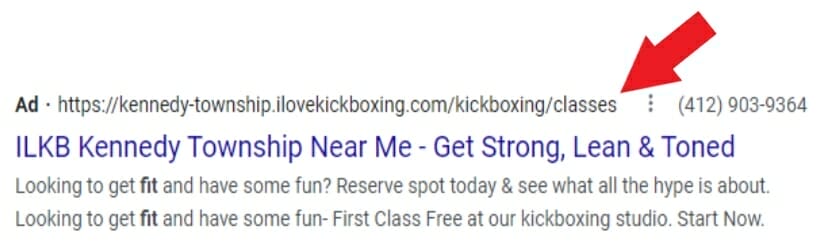 Display URL of a Fitness Gym Ad