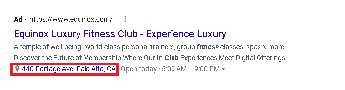 Location extension from a fitness gym ad