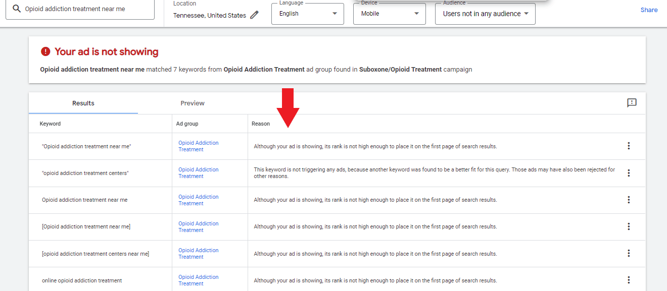 Google Ad Preview and Diagnosis Tool