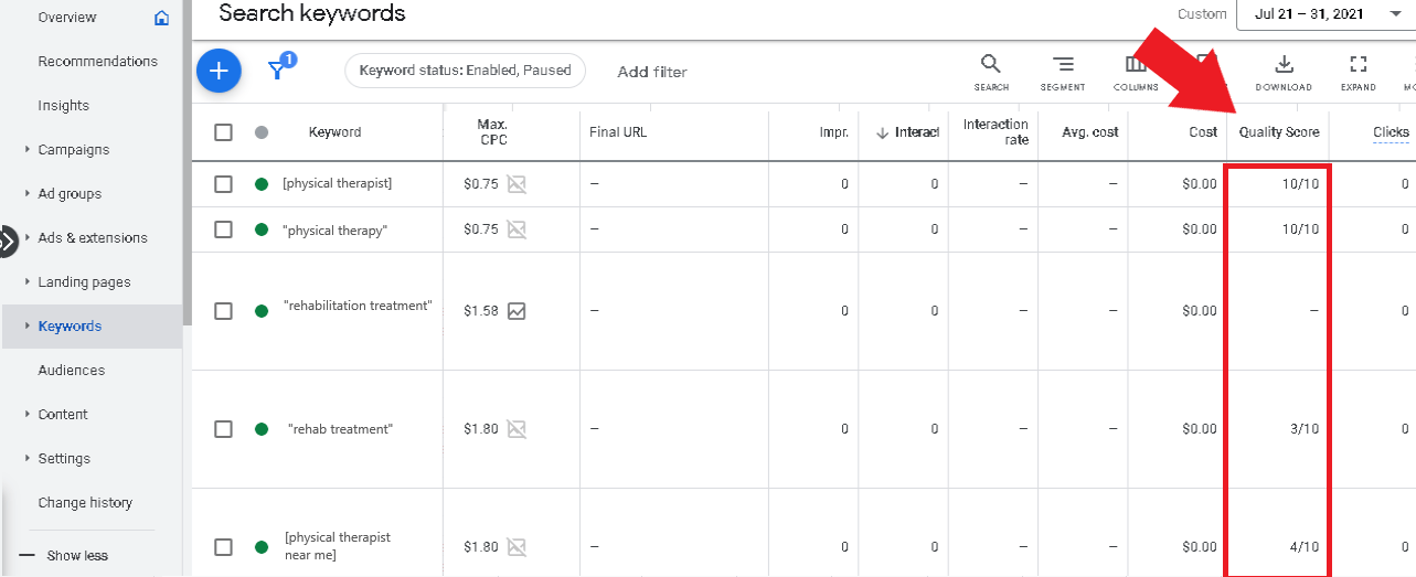 Google Ads quality score