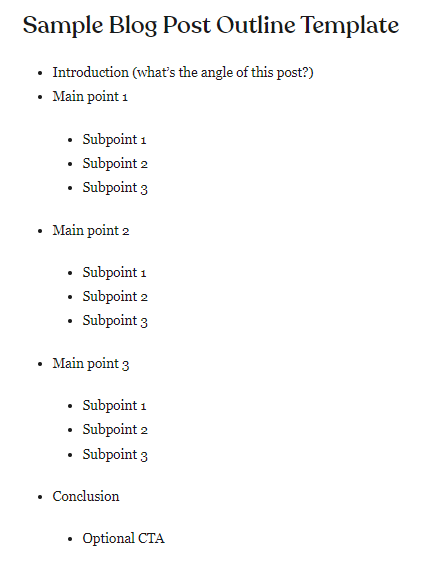 Blog post outline template from WordPress.com