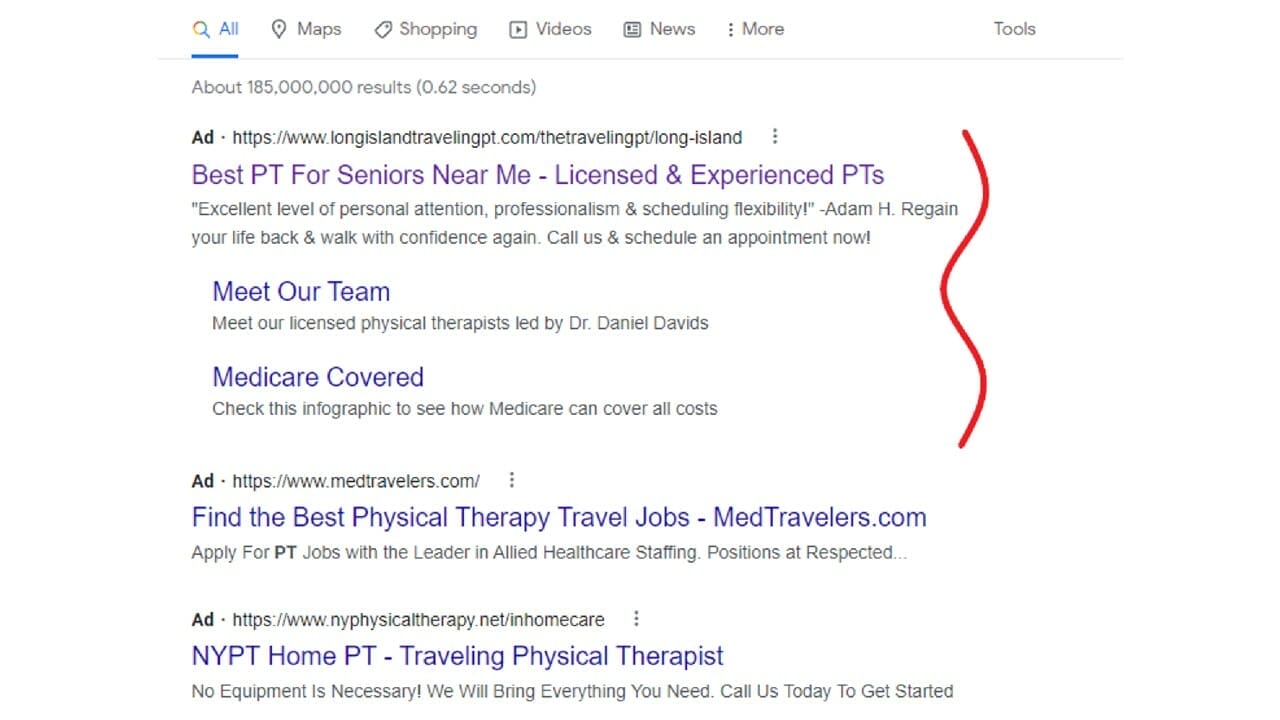Long Island Traveling Physical Therapist Google Ads