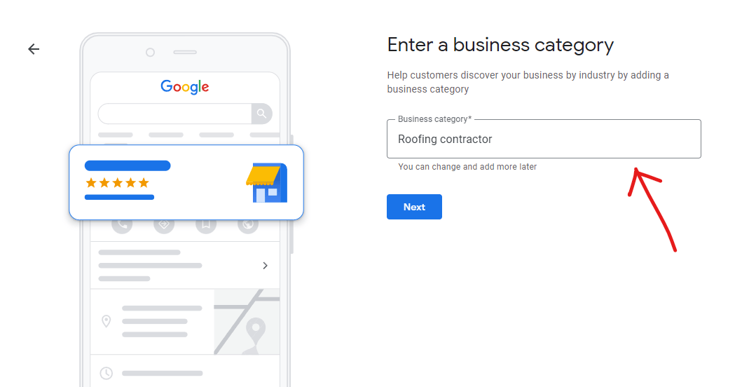 Choosing a business category on Google My Business