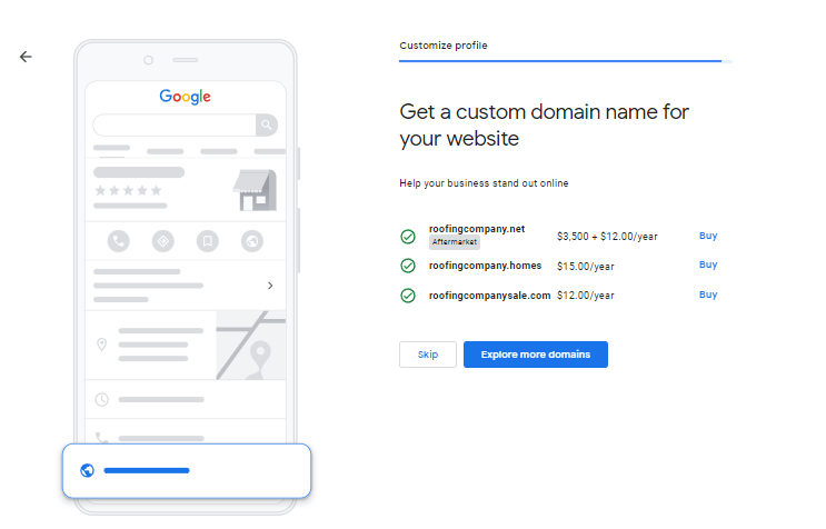 Custom domain name from Google