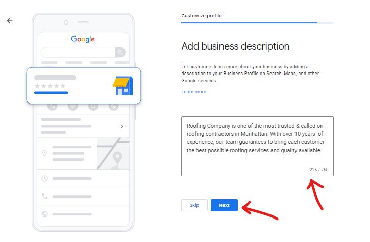 Writing a business description on Google My Business 