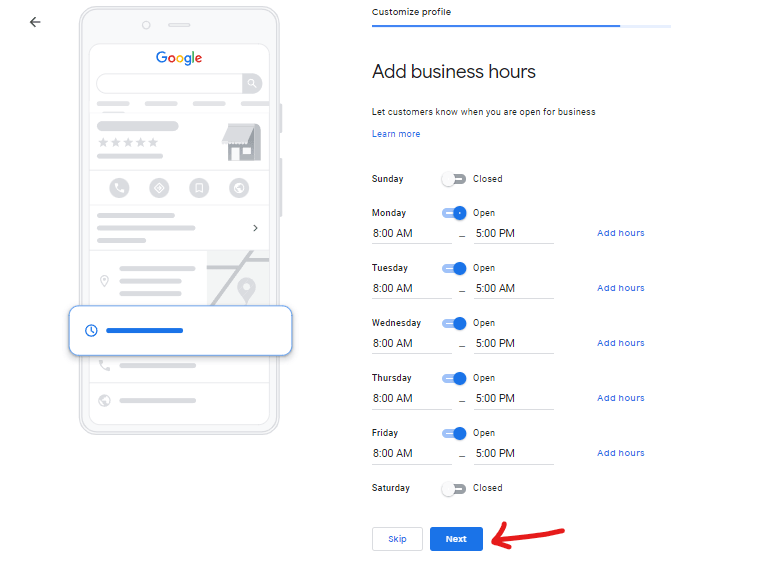 Setting business hours on Google My Business 