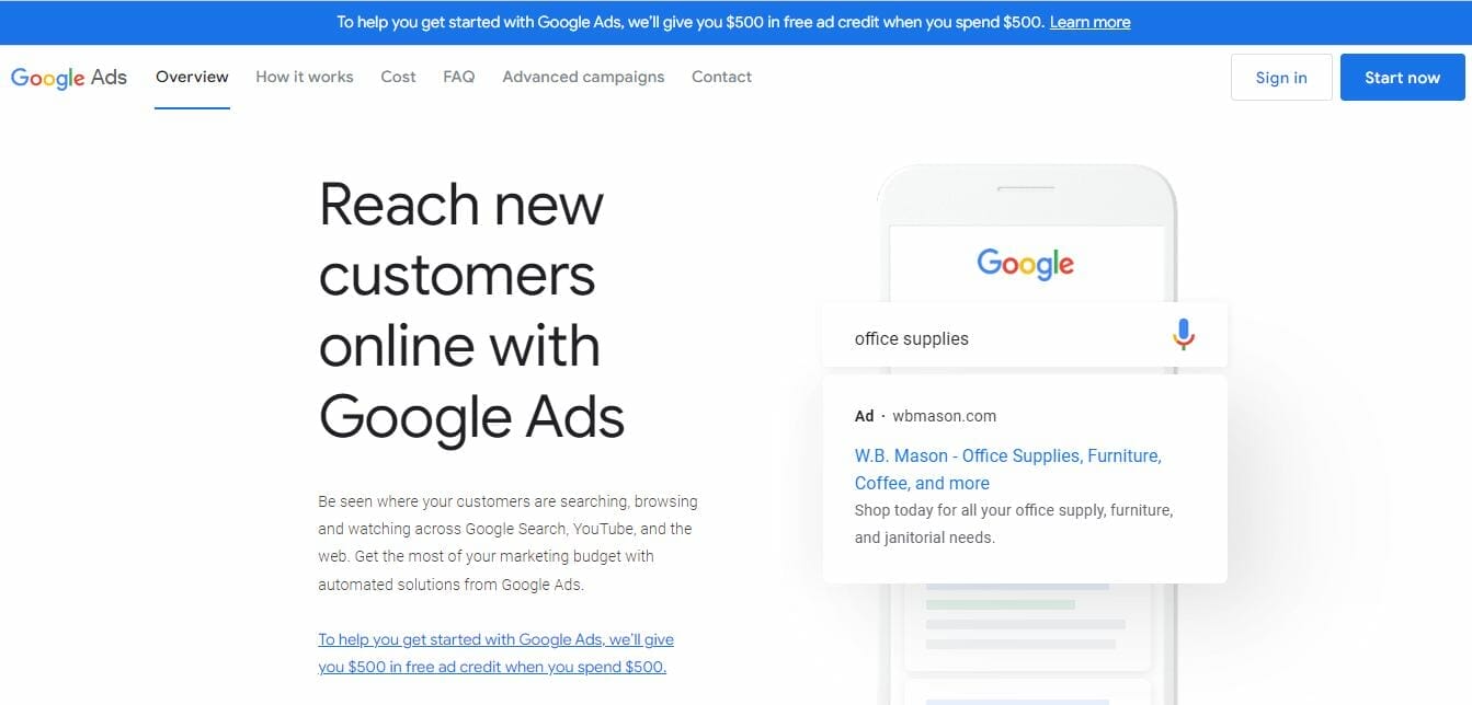 Google Ads homepage