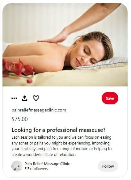 Massage therapy clinic ad on Pinterest