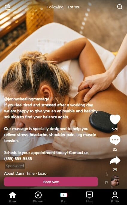 Massage therapy clinic ad on TikTok