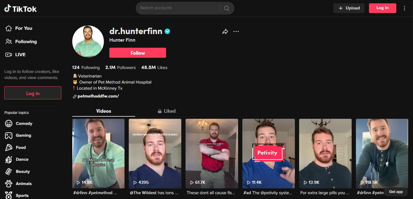 TikTok profile of a veterinarian