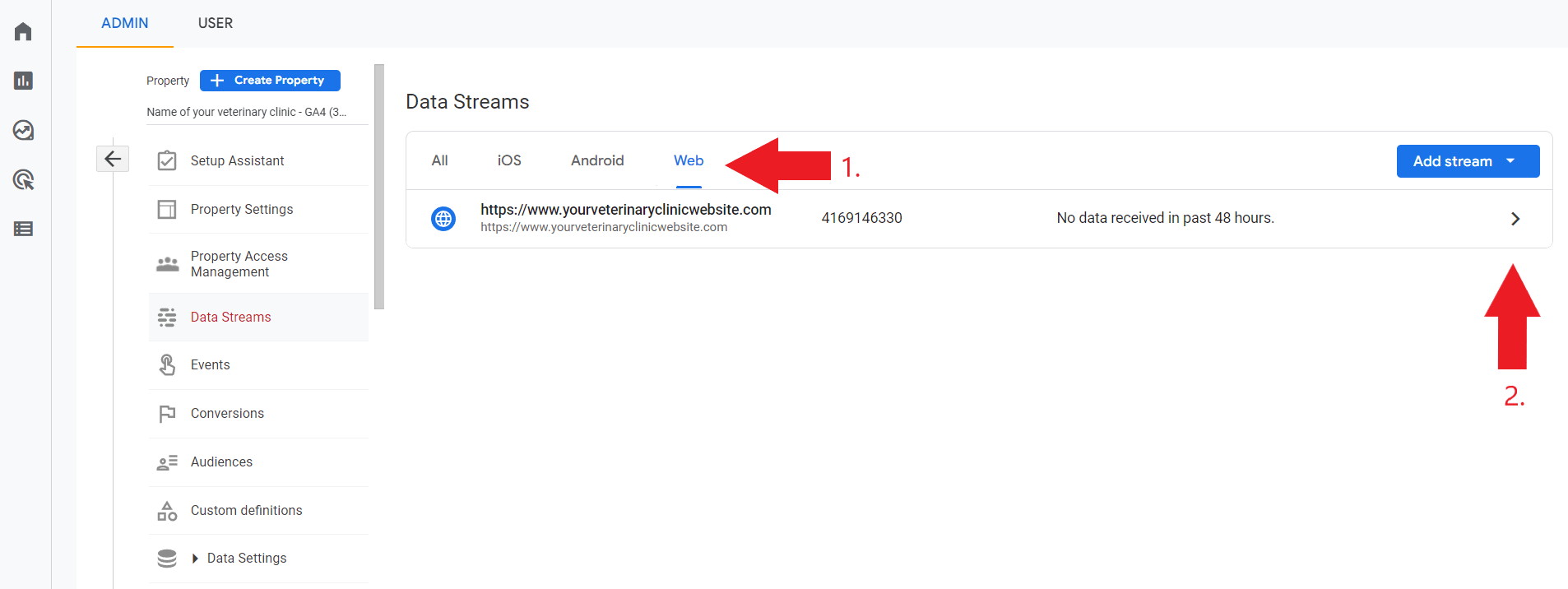 View data streams of veterinary clinic website