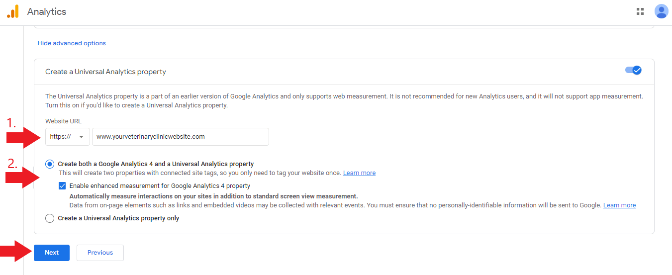 Set up universal analytics property