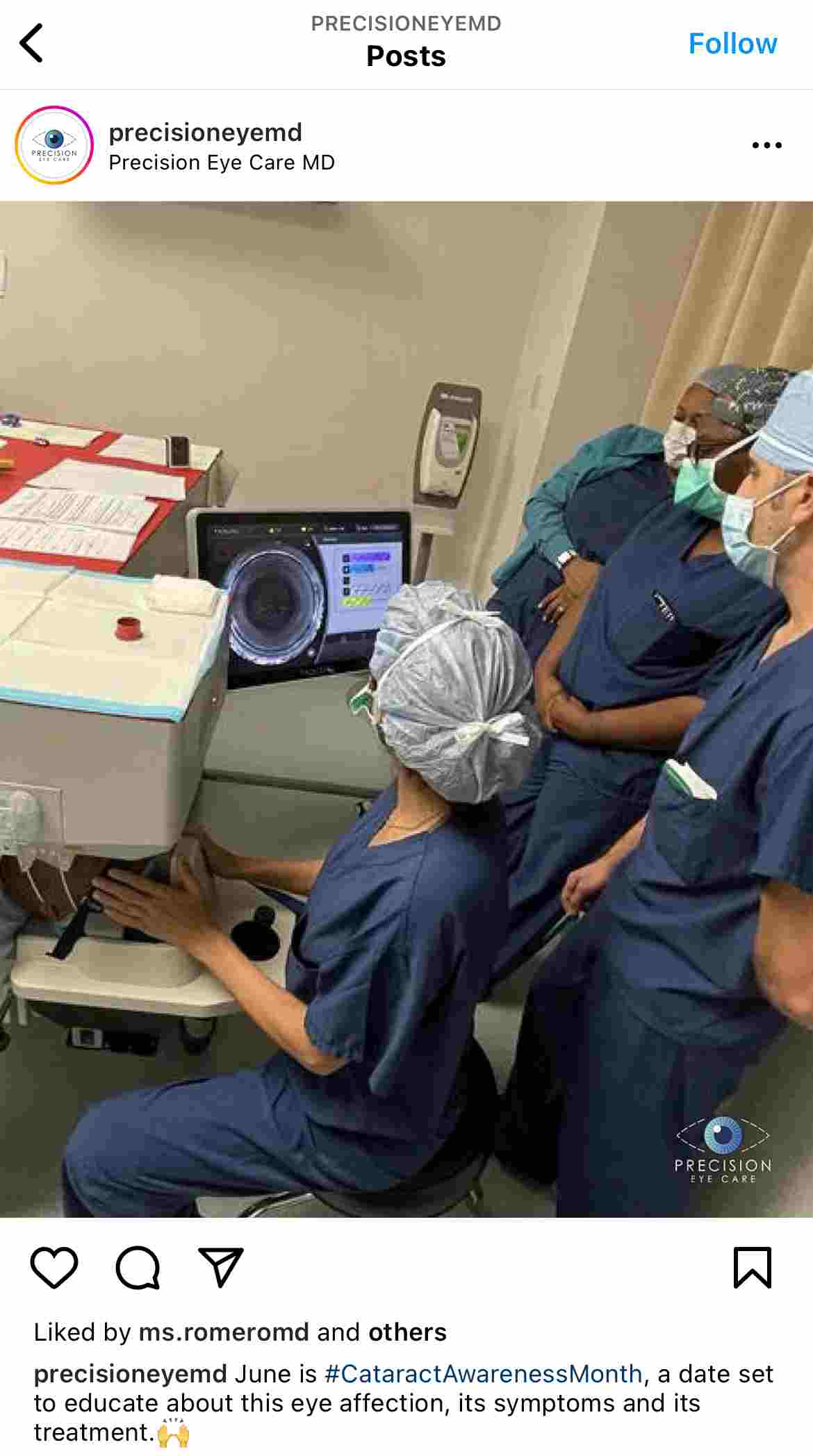 Instagram post of Cataract Awareness Month