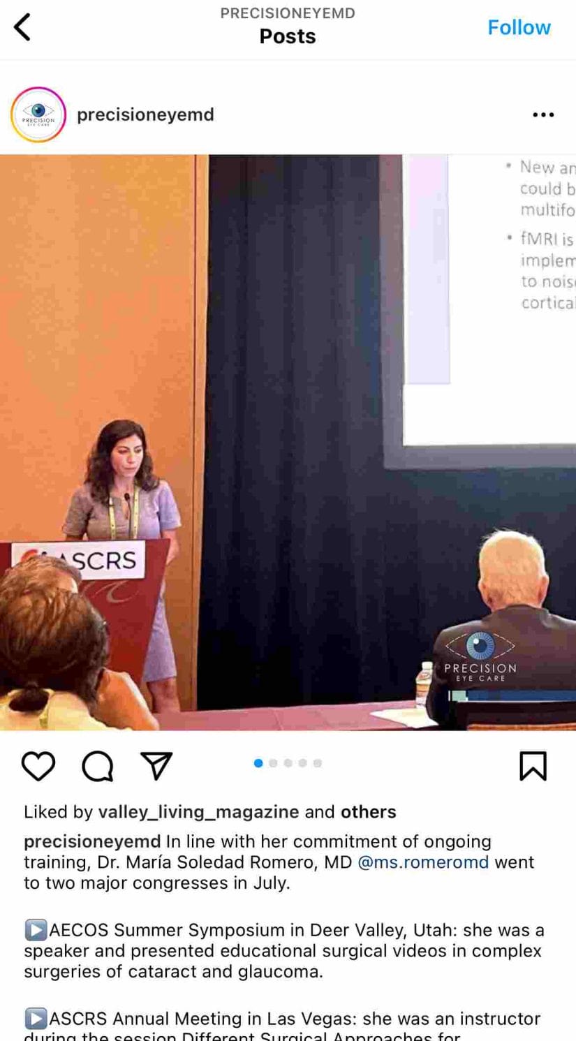 Instagram post of an optometrist attending a conference