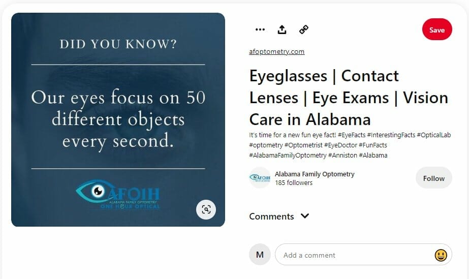 Fun facts posted by an optometrist clinic on Pinterest