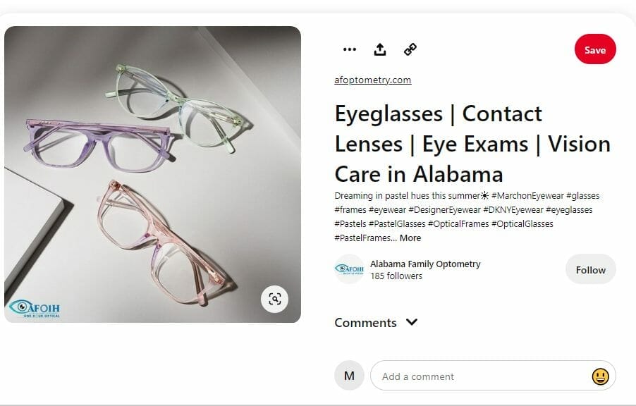 Latest eye frame designs posted by an optometrist clinic on Pinterest